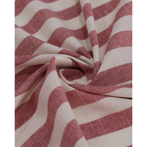 Tecido Tricoline Verano Flamê Listras Regulares Offwhite e Vermelho