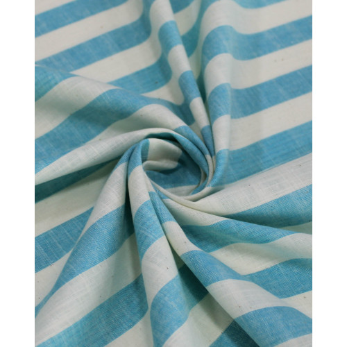 Tecido Tricoline Verano Flamê Listras Regulares Offwhite e Azul Piscina