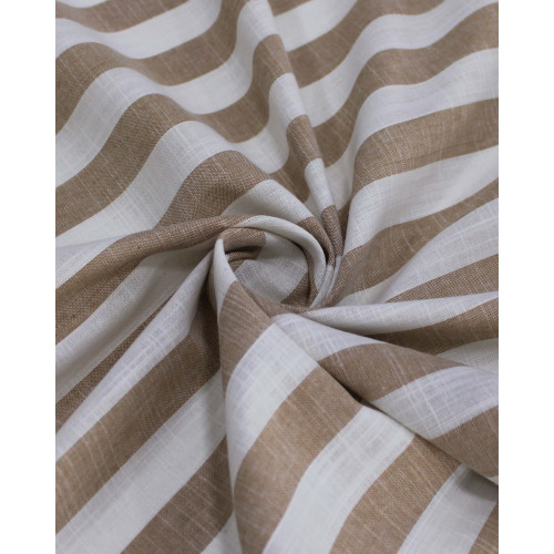 Tecido Tricoline Verano Flamê Listras Regulares Offwhite e Caramelo