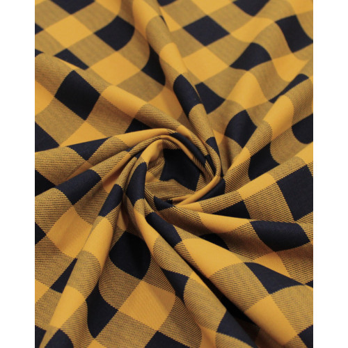 Tecido Tricoline Xadrez Vichy Preto e Amarelo Queimado