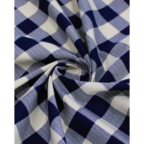 Tecido Tricoline Micro Xadrez Vichy Offwhite e Azul Marinho