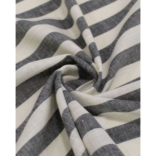 Tecido Tricoline Verano Flamê Listras Regulares Offwhite e Preto