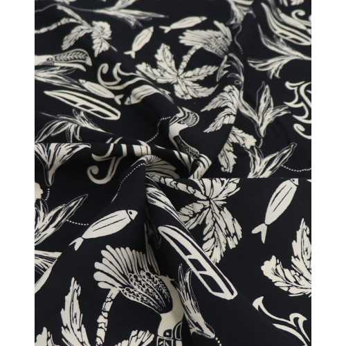 Tecido Viscose Estampa Tropical Creme e Preto