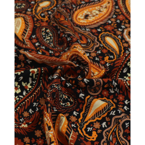 Tecido Viscose Paisley Floral Tons Terrosos e Preto