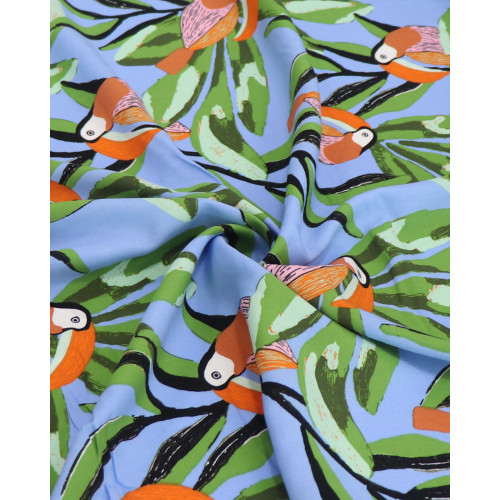 Tecido Viscose Tucanos Laranja, Rosa e Azul