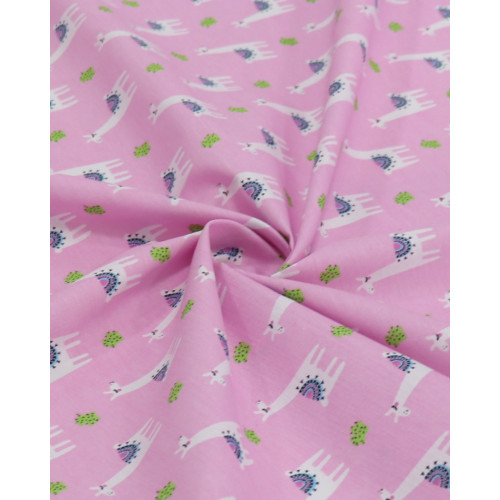 Tecido Tricoline Mista Lhamas e Cactos Branco, Verde e Rosa