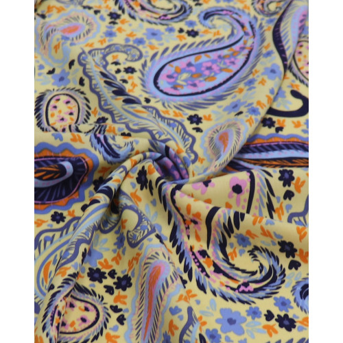 Tecido Viscose Paisley Floral Colorido e Amarelo