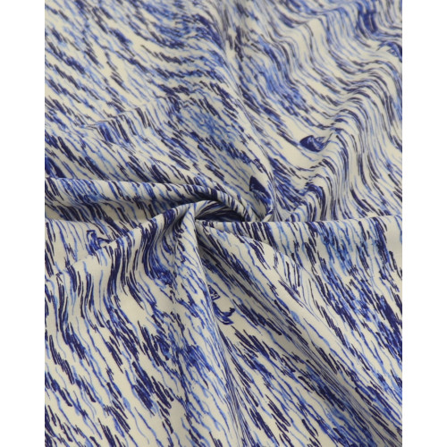 Tecido Viscose Texturizada Barcos e Mar em Riscos Tons de Azul e Offwhite