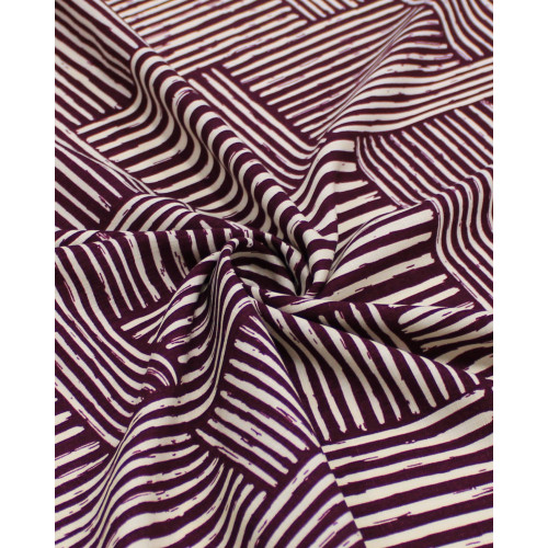 Tecido Viscose Texturizada Listras Geométricas Creme e Roxo Imperial