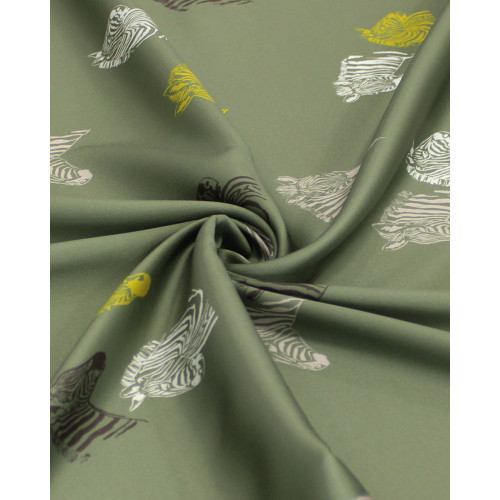 Tecido Crepe Silk Italiano Zebras Coloridas e Verde Militar