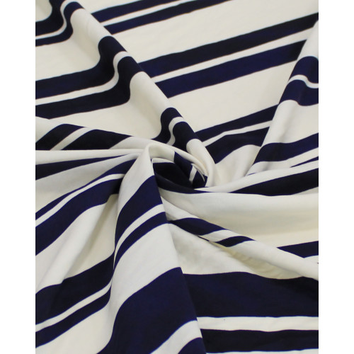 Tecido Viscose Italiano Listras Duplas Azul Marinho Noite e Offwhite
