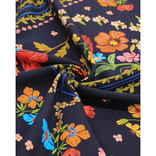 Tecido Viscose Premium Campo Floral em Recortes Colorido e Preto