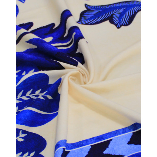 Tecido Viscose Premium Texturizado Barrado Duplo Macro Floral Azul Royal e Creme