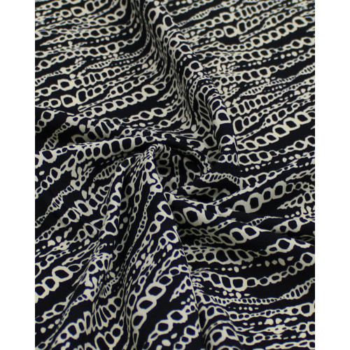 Tecido Viscose Correntes Onduladas Offwhite e Preto