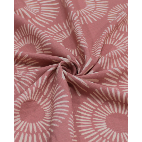 Tecido Viscose Texturizada Círculos em Riscos Offwhite e Rosé