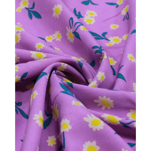 Tecido Viscose Tapete Floral Amarelo, Branco e Lilás