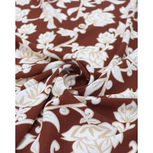 Tecido Crepe Koshibo Ramos e Flores Creme e Marrom (0.8m)