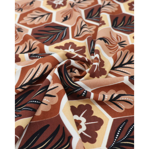 Tecido Crepe Koshibo Colmeia Floral Tons Terrosos (0.5m)