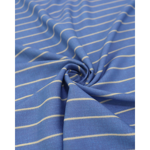 Tecido Viscose Listrado Creme e Azul Indigo
