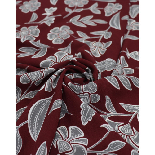 Tecido Crepe Koshibo Floral Étnico Cinza e Marsala (2m)