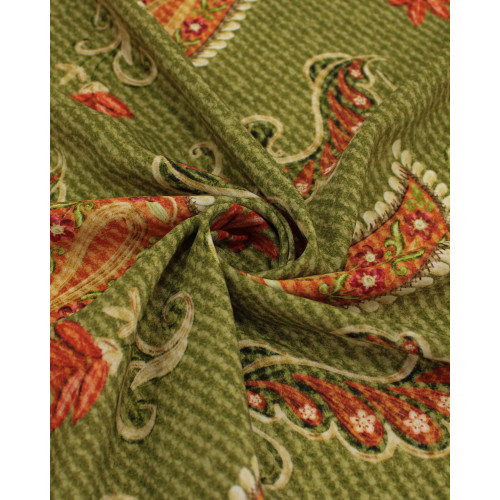 Tecido Viscose Premium Paisley Floral Vermelho, Laranja e Tons de Verde