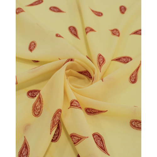 Tecido Crepe Chiffon Grosso Micro Cashmere Vermelho e Amarelo Manteiga