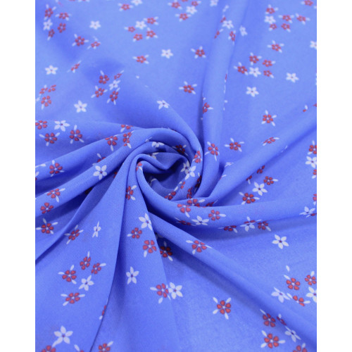 Tecido Crepe Chiffon Grosso Micro Flores Branco, Vermelho e Azul