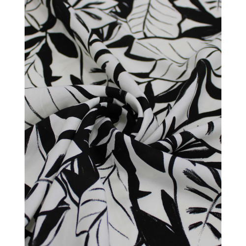 Tecido Viscose Rascunho de Folhas P/B