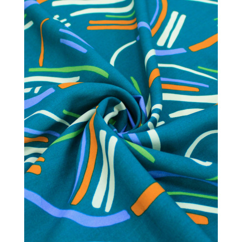 Tecido Viscose Riscos Coloridos e Verde Água
