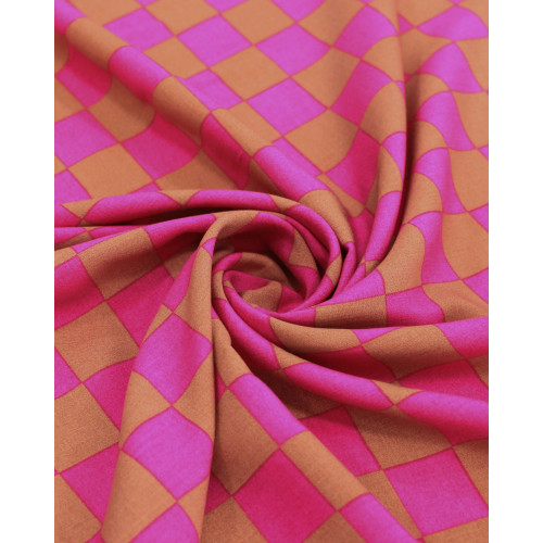 Tecido Viscose Micro Xadrez Rosa Pink e Argila