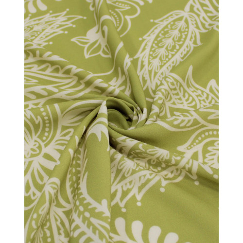 Tecido Viscose Premium Macro Paisley Estampado Offwhite e Verde Abacate