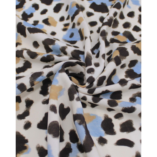Tecido Viscose Premium Animal Print em Pinceladas Preto, Argila e Azul