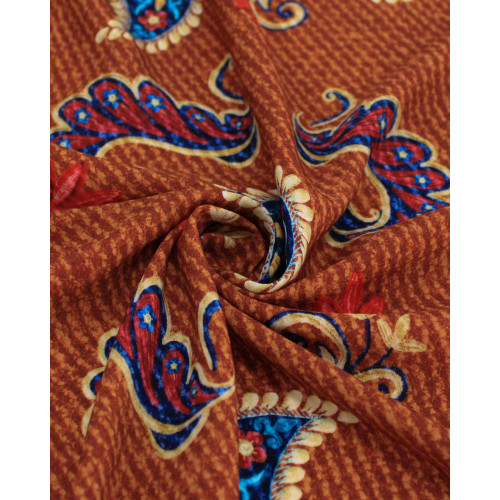 Tecido Viscose Premium Paisley Floral Vermelho, Azul e Tons Terrosos