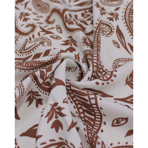 Tecido Crepe Sarjado Cashmere Estampado Marrom e Offwhite