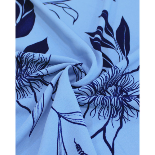 Tecido Crepe Koshibo Rascunho Floral Tons de Azul