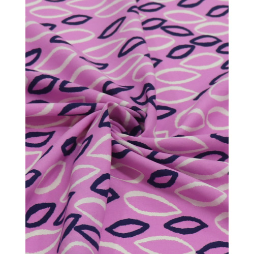 Tecido Viscose Folhas em Rascunho Branco, Azul Marinho e Rosa