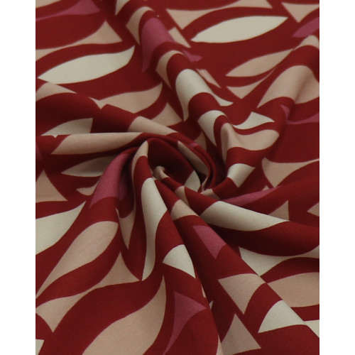 Tecido Viscose Estampa Geométrica Creme, Bege e Marsala