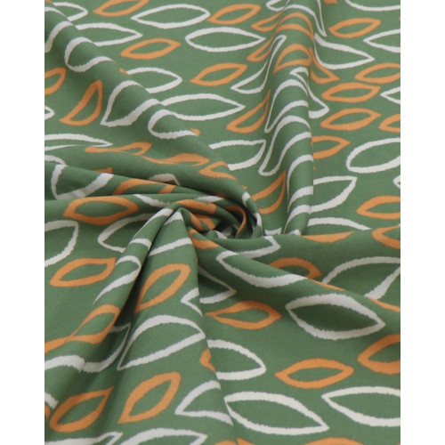 Tecido Viscose Folhas em Rascunho Branco, Laranja e Verde