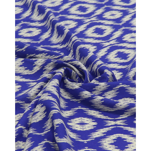 Tecido Viscose Texturizada Estampa Étnica Offwhite e Azul