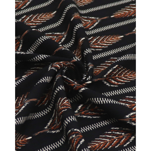 Tecido Viscose Texturizada Listrado Étnico Laranja e Preto