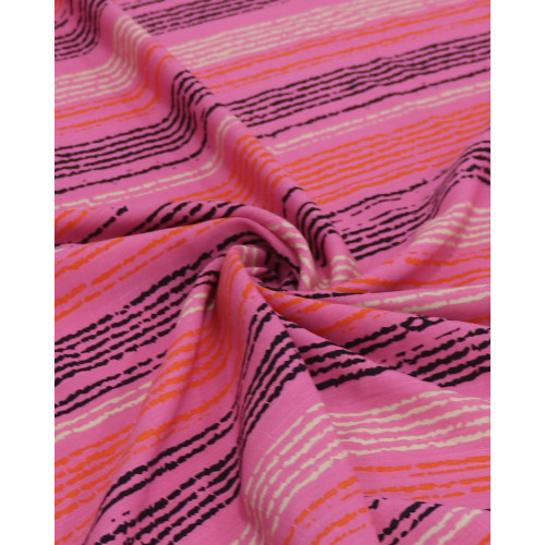 Tecido Viscose Texturizada Listras Coloridas e Rosa
