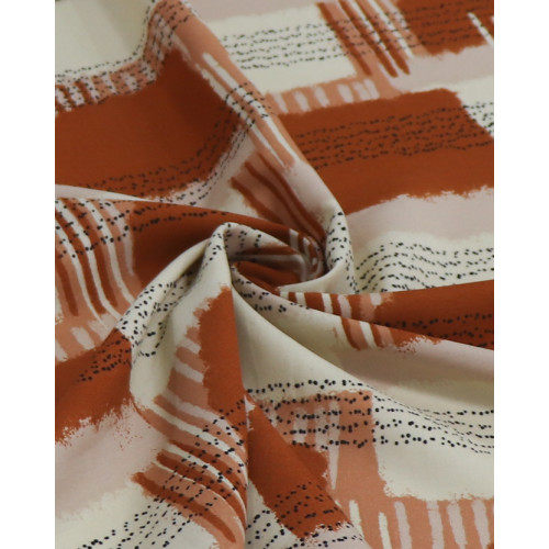 Tecido Viscose Geométrico Terracota e Bege e Listras Pontilhadas (1.4m)