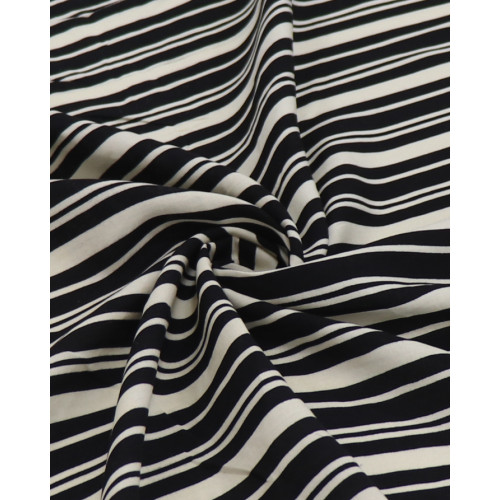 Tecido Viscose Multi Listras Creme e Preto