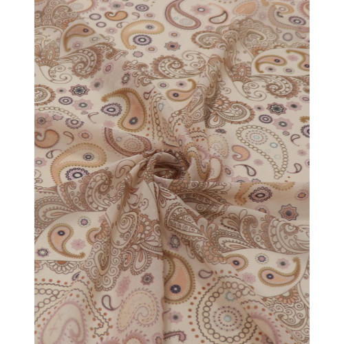 Tecido Crepe Chiffon Texturizado Italiano Paisley e Arabescos Tons de Nude