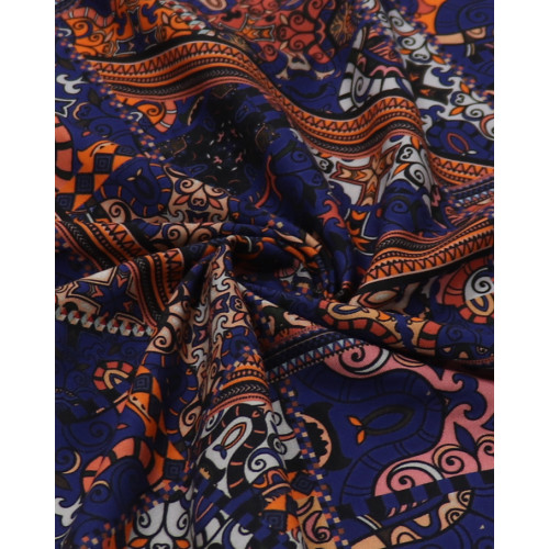 Tecido Viscose Sarjada Italiano Multi Estampa Colorido e Azul Marinho