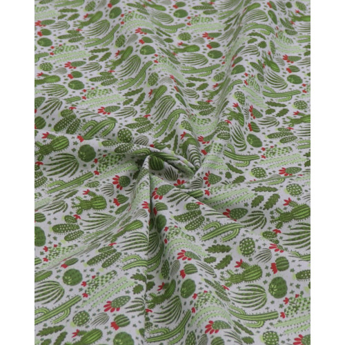 Tecido Tricoline Mista Cactos Tons de Verde e Branco (1.1m)