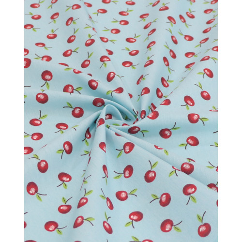 Tecido Tricoline Mista Cerejas e Azul (1m)