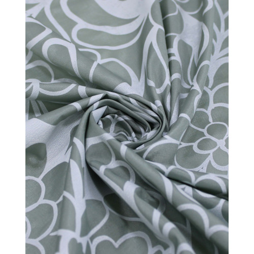 Tecido Tactel Fino Pétalas Abstratas Branco e Verde Acinzenado
