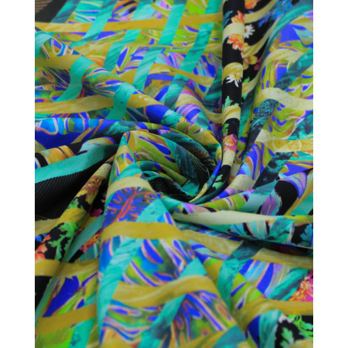 Tecido Tactel Fino Listras Ondulares Estampadas Colorido