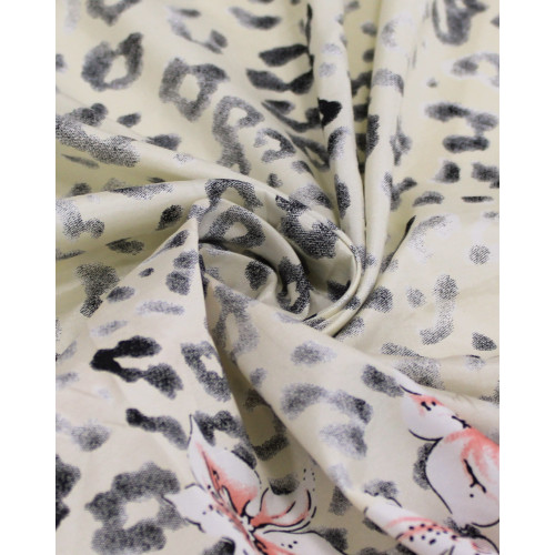 Tecido Tactel Fino Barrado Duplo Floral e Animal Print Estonado